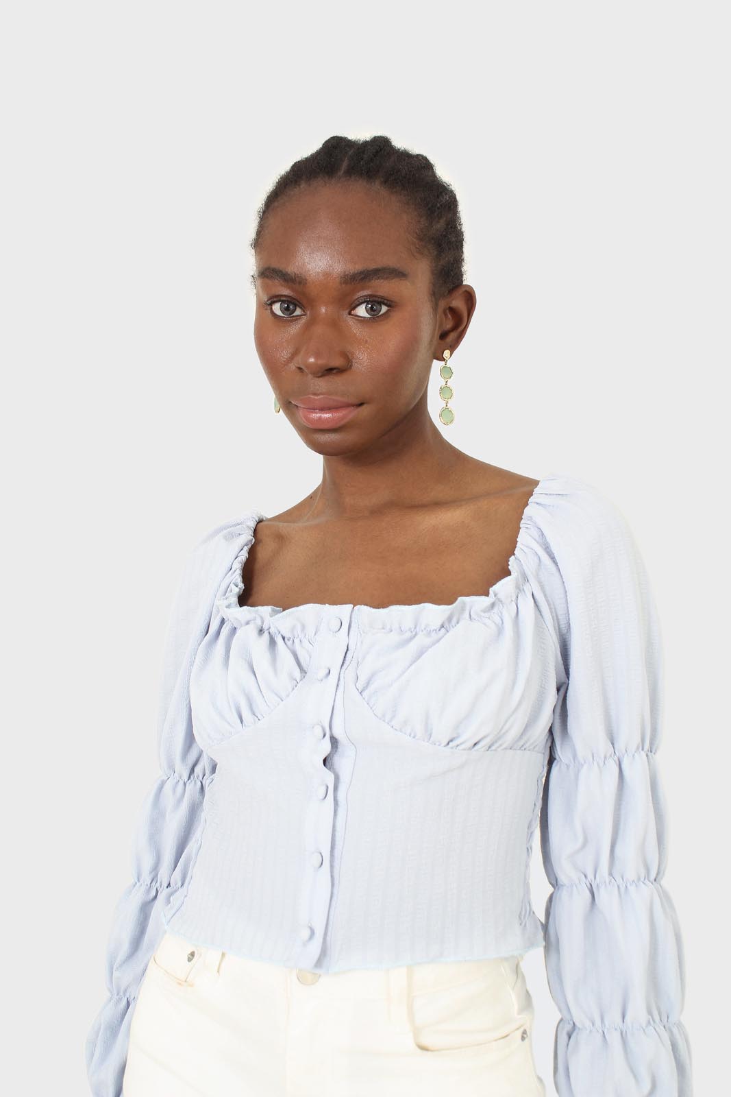 Blue button front detail bustier top_7