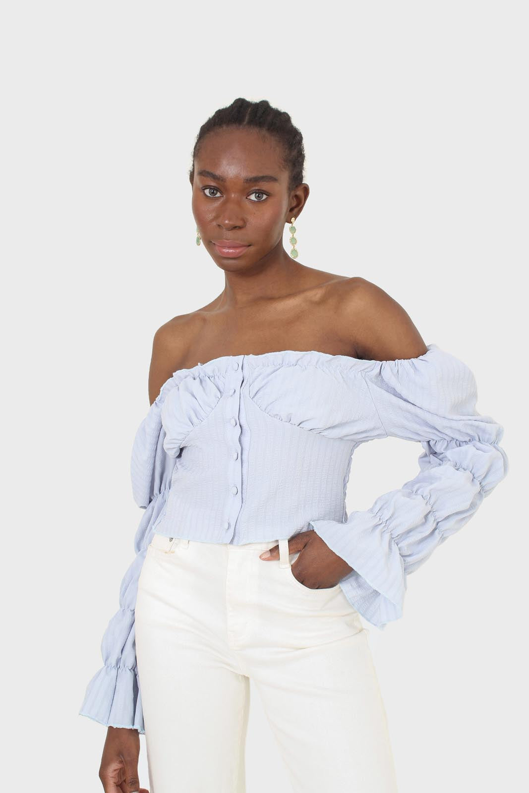 Blue button front detail bustier top_9