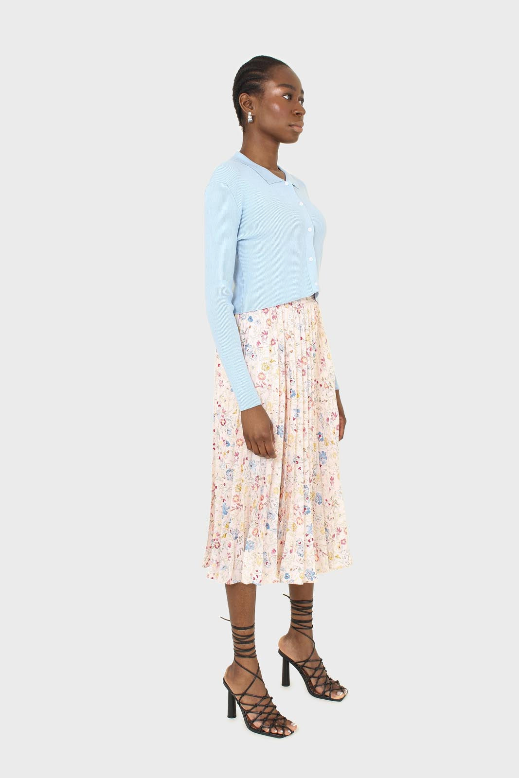 Pink floral print pleated skirt_5