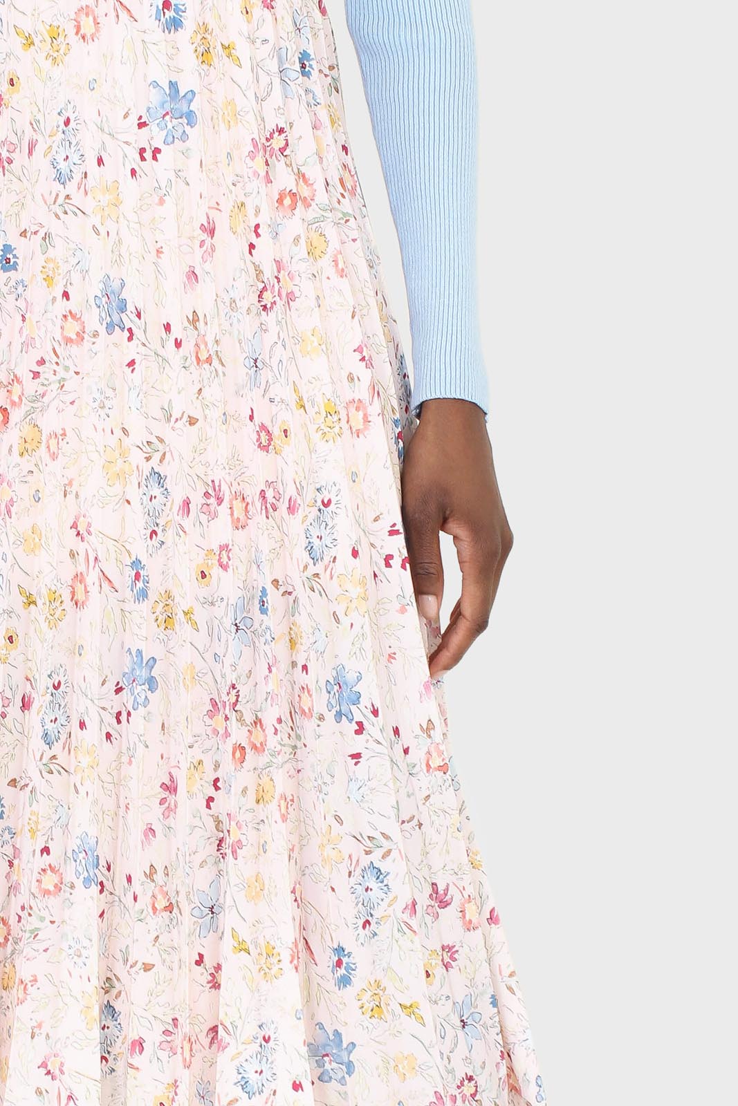 Pink floral print pleated skirt_3