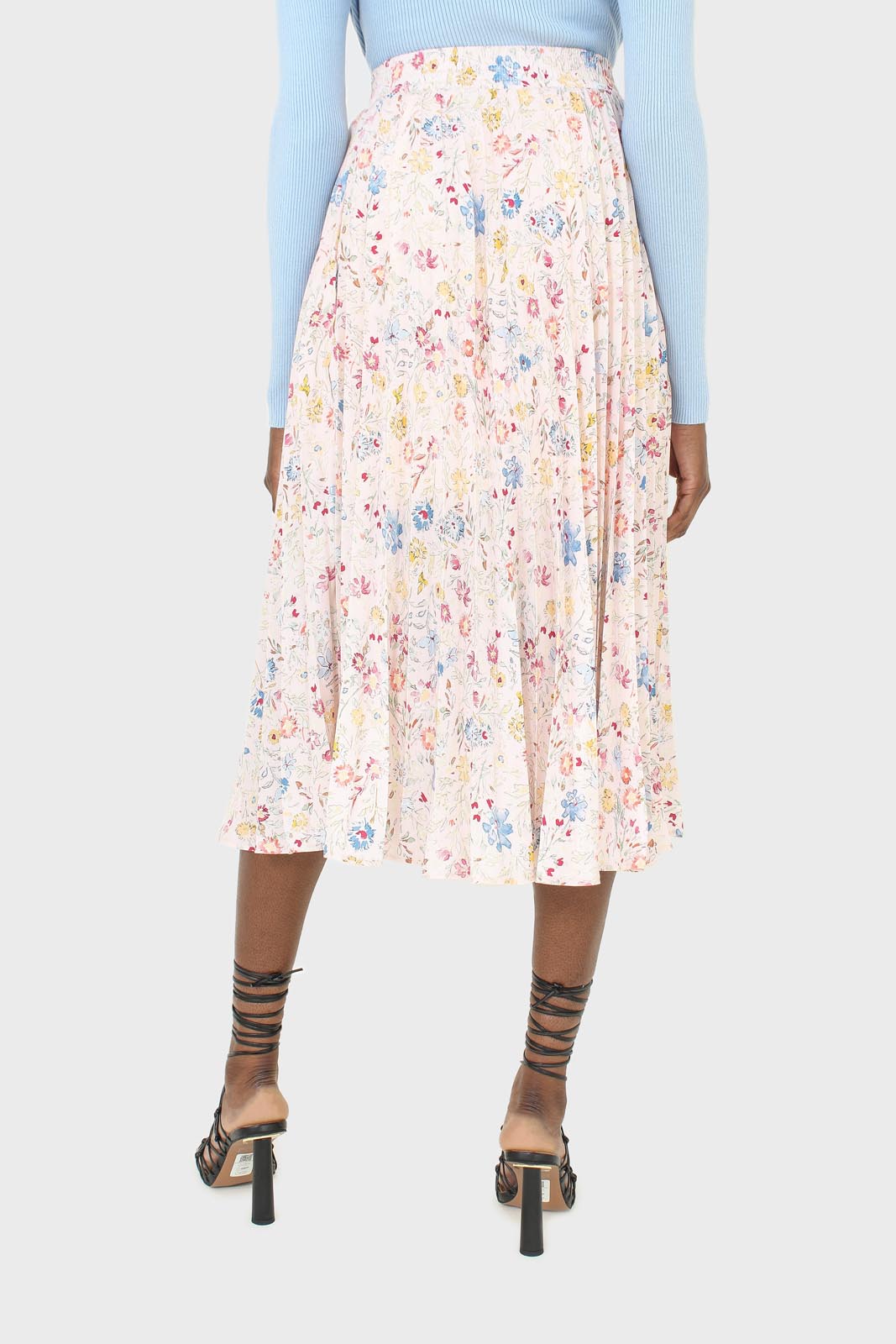 Pink floral print pleated skirt_4