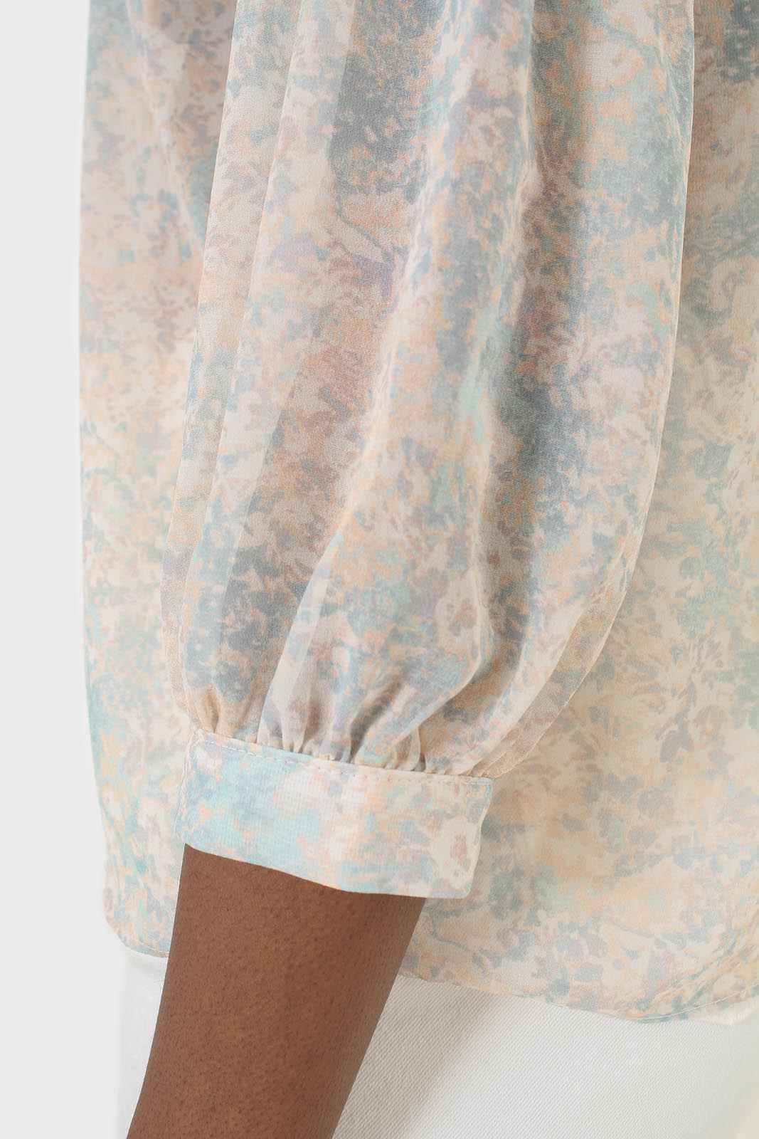 Blue watercolour printed ruched blouse_2