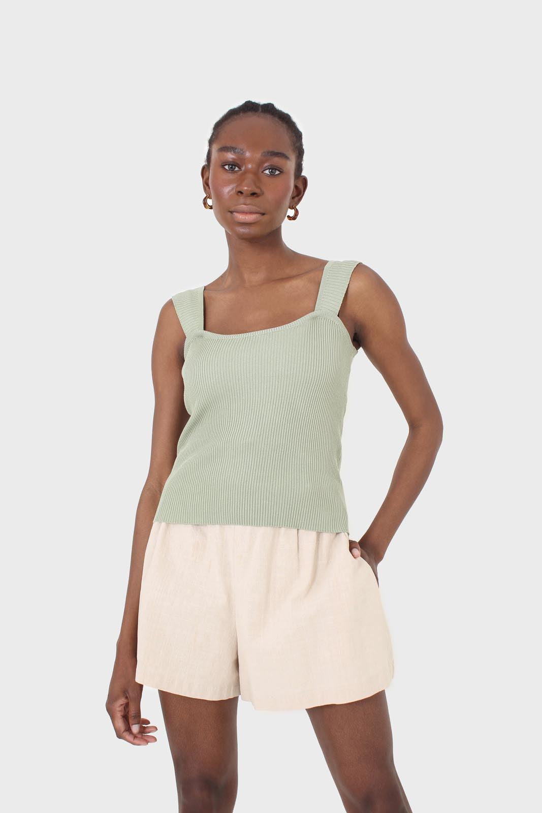 Sage green thick strap knit tank_6