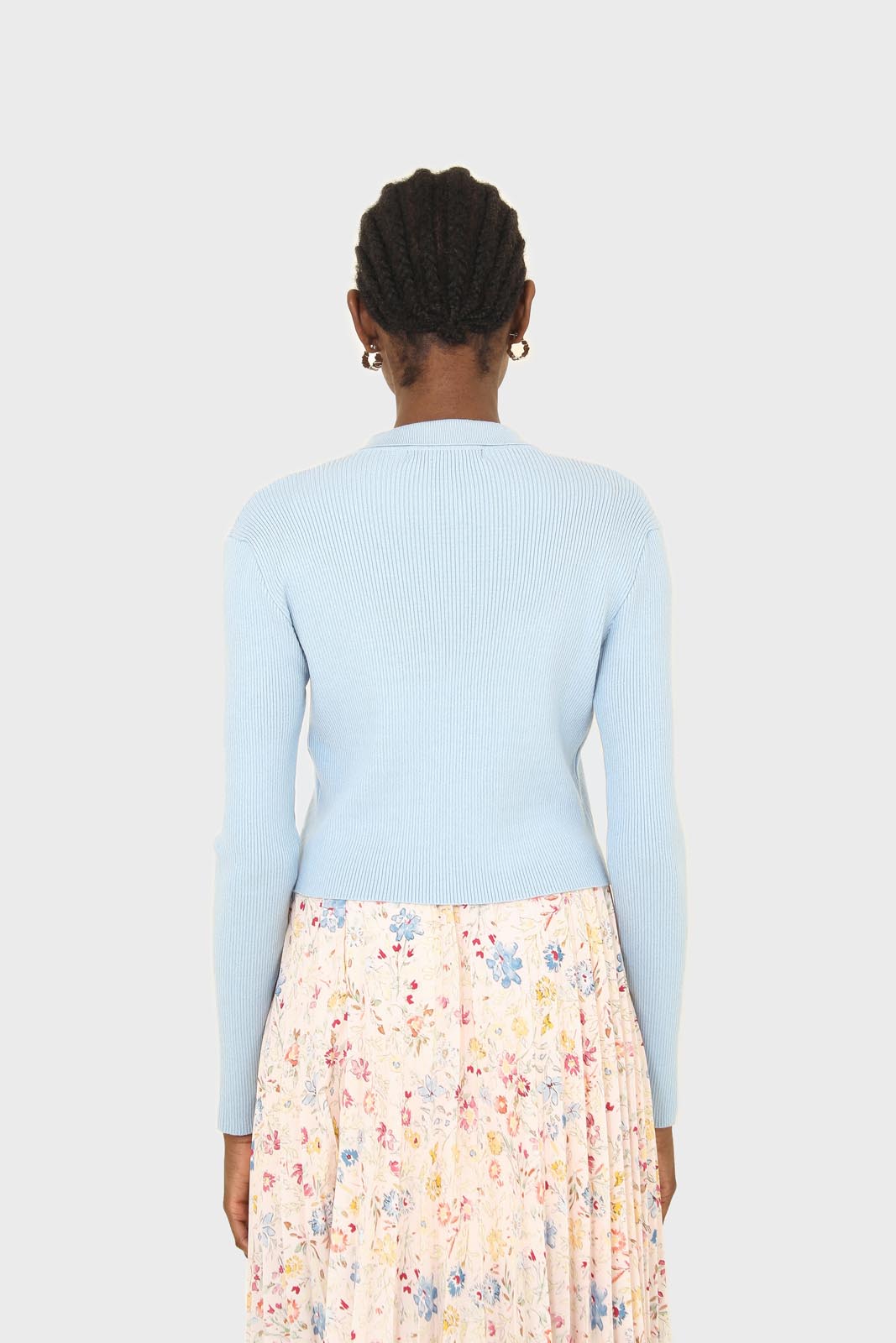 Blue polo knit long sleeve top_2