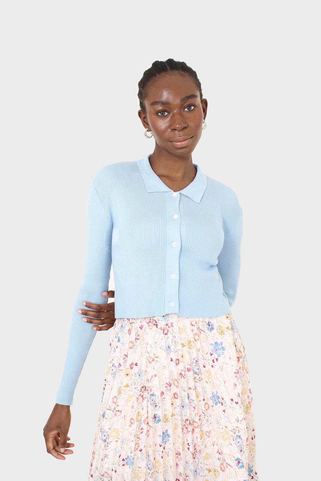 Blue polo knit long sleeve top_8