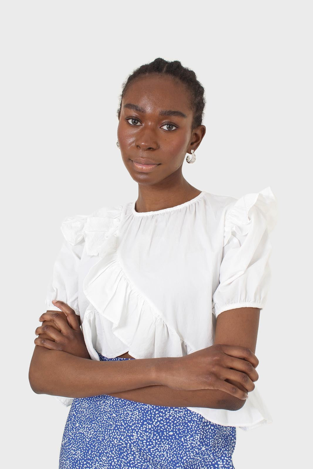 White asymmetric frill short sleeved top_4