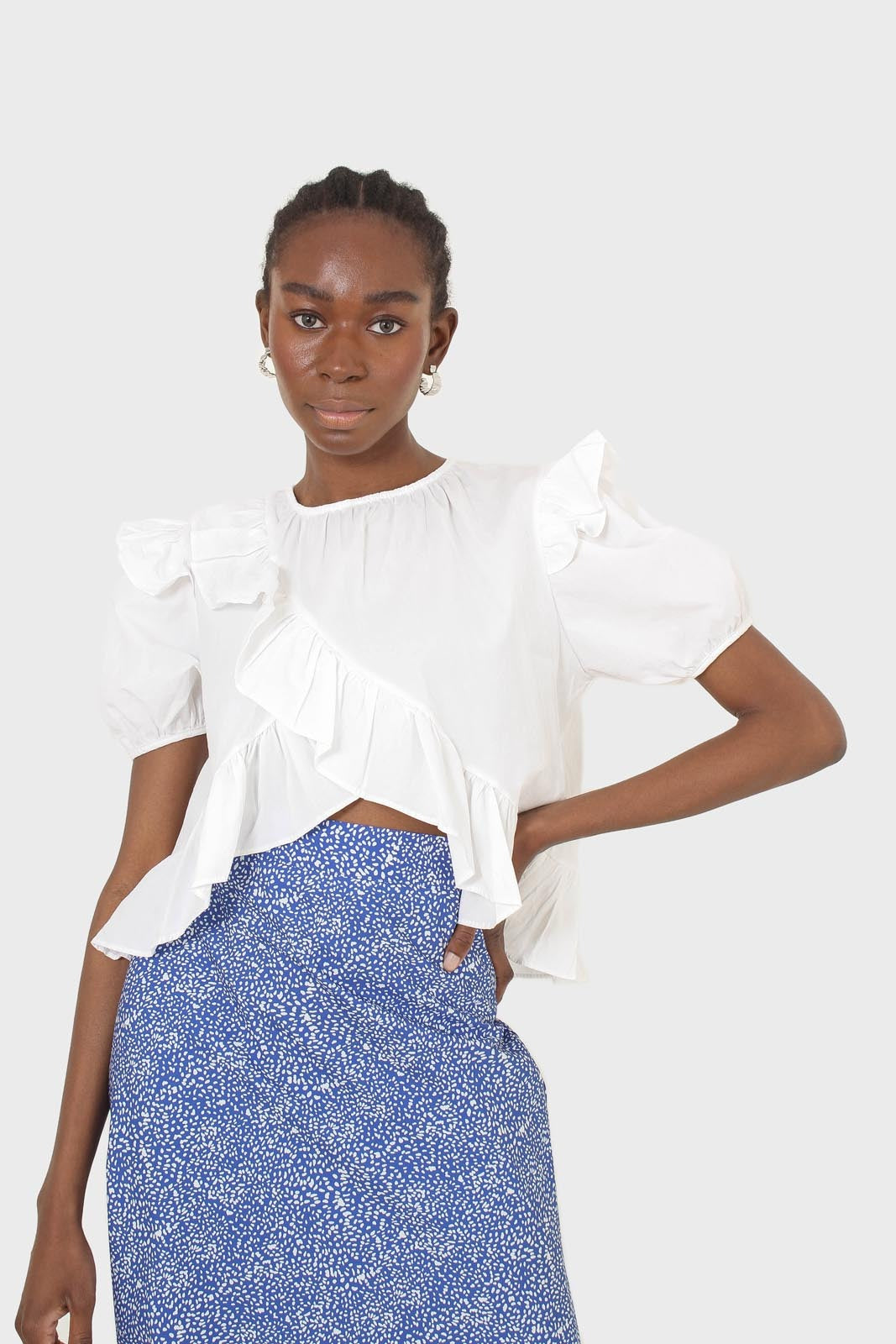White asymmetric frill short sleeved top_3