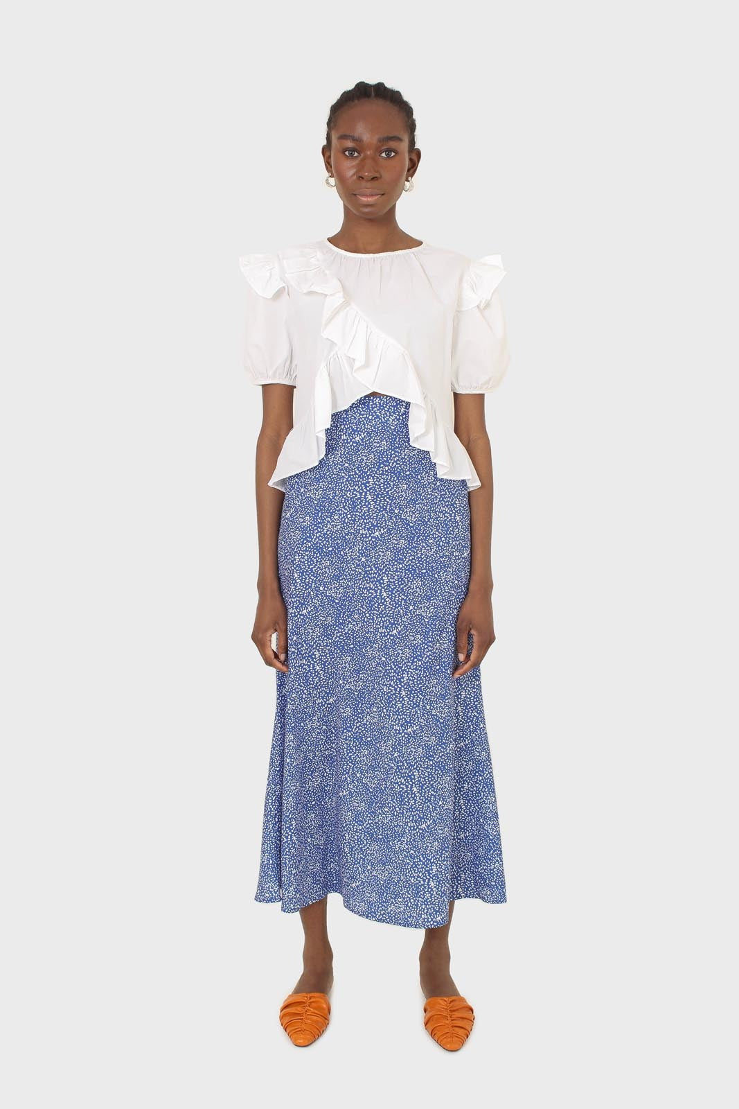 White asymmetric frill short sleeved top_6