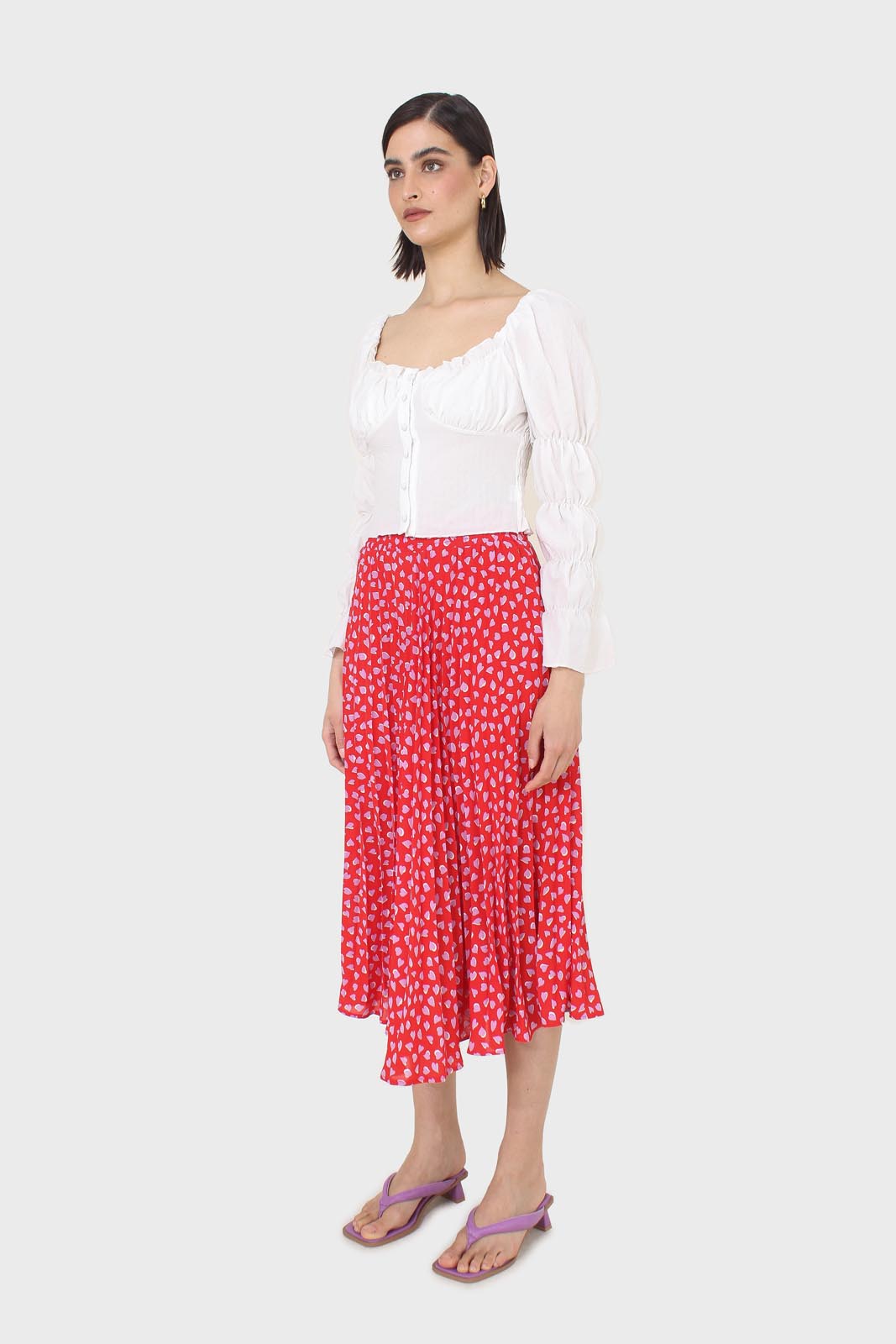 Red and pink heart print pleated midi skirt_12