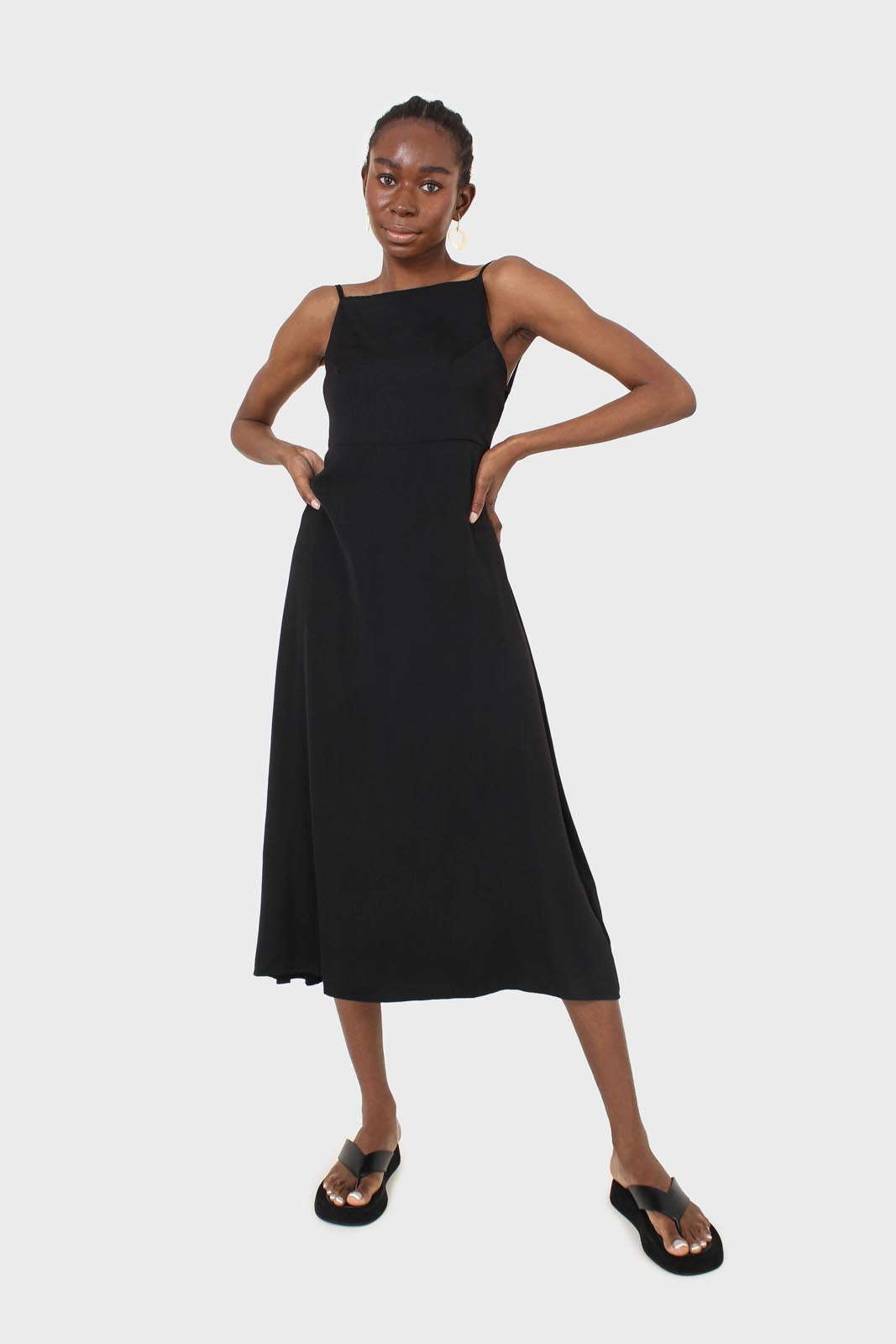 Black strappy tie back dress_1