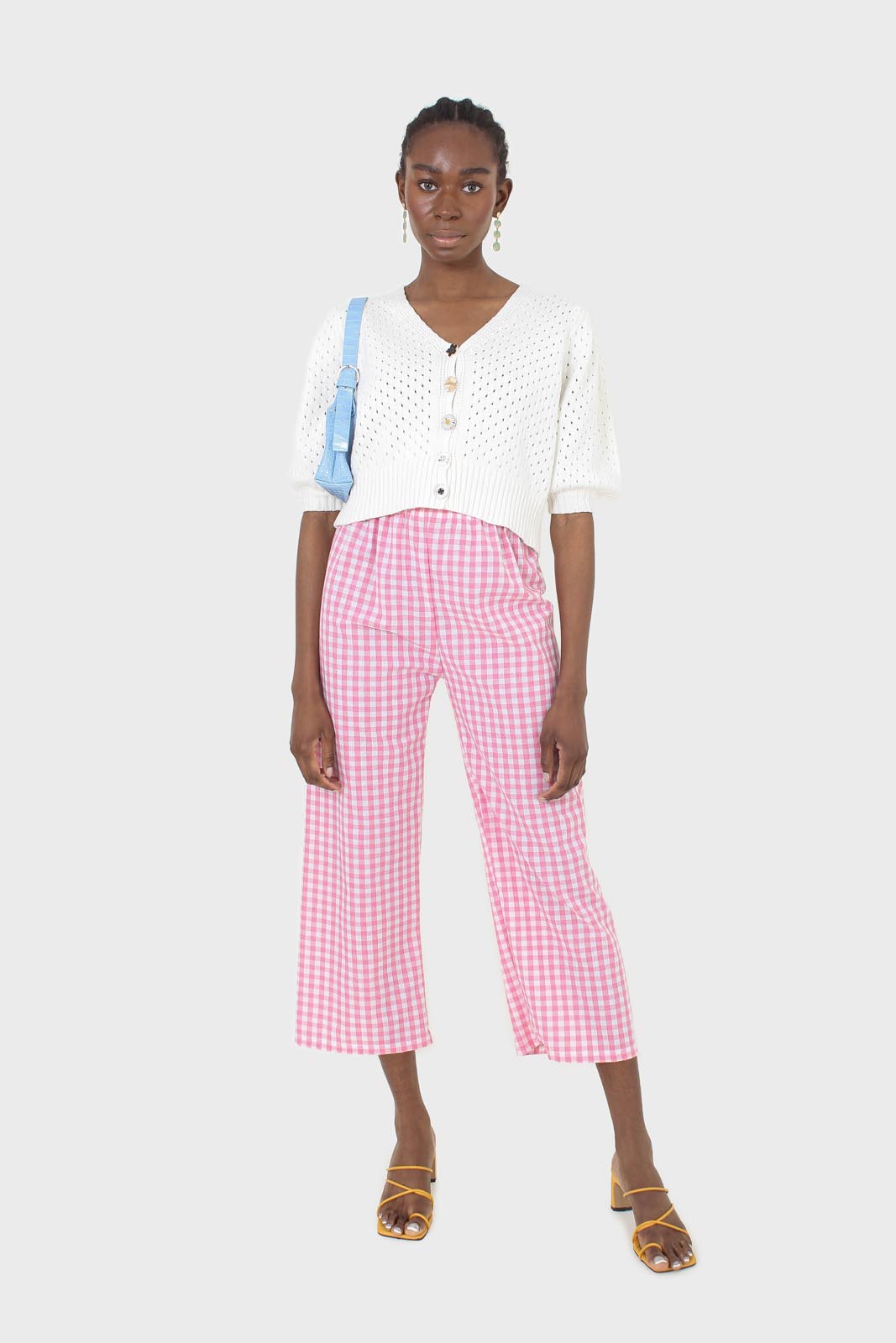 Pink and white gingham loose fit trousers_3