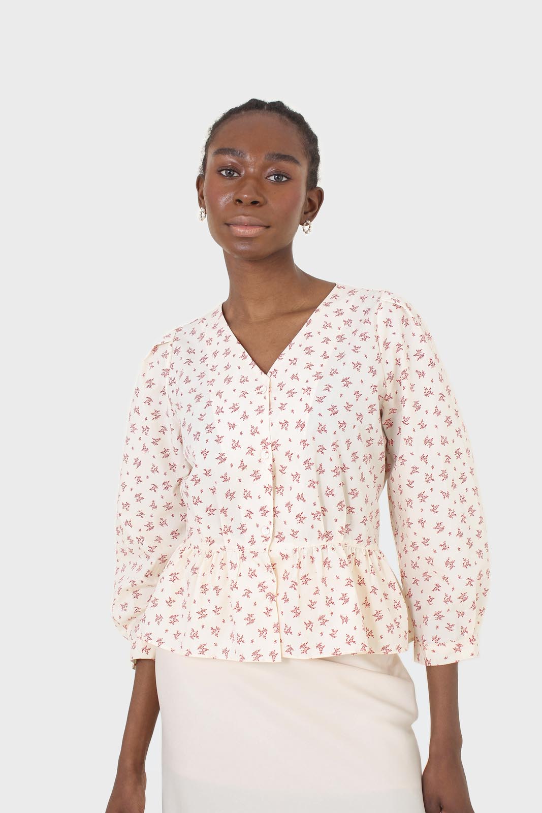 Ivory and red floral print cotton blouse_5