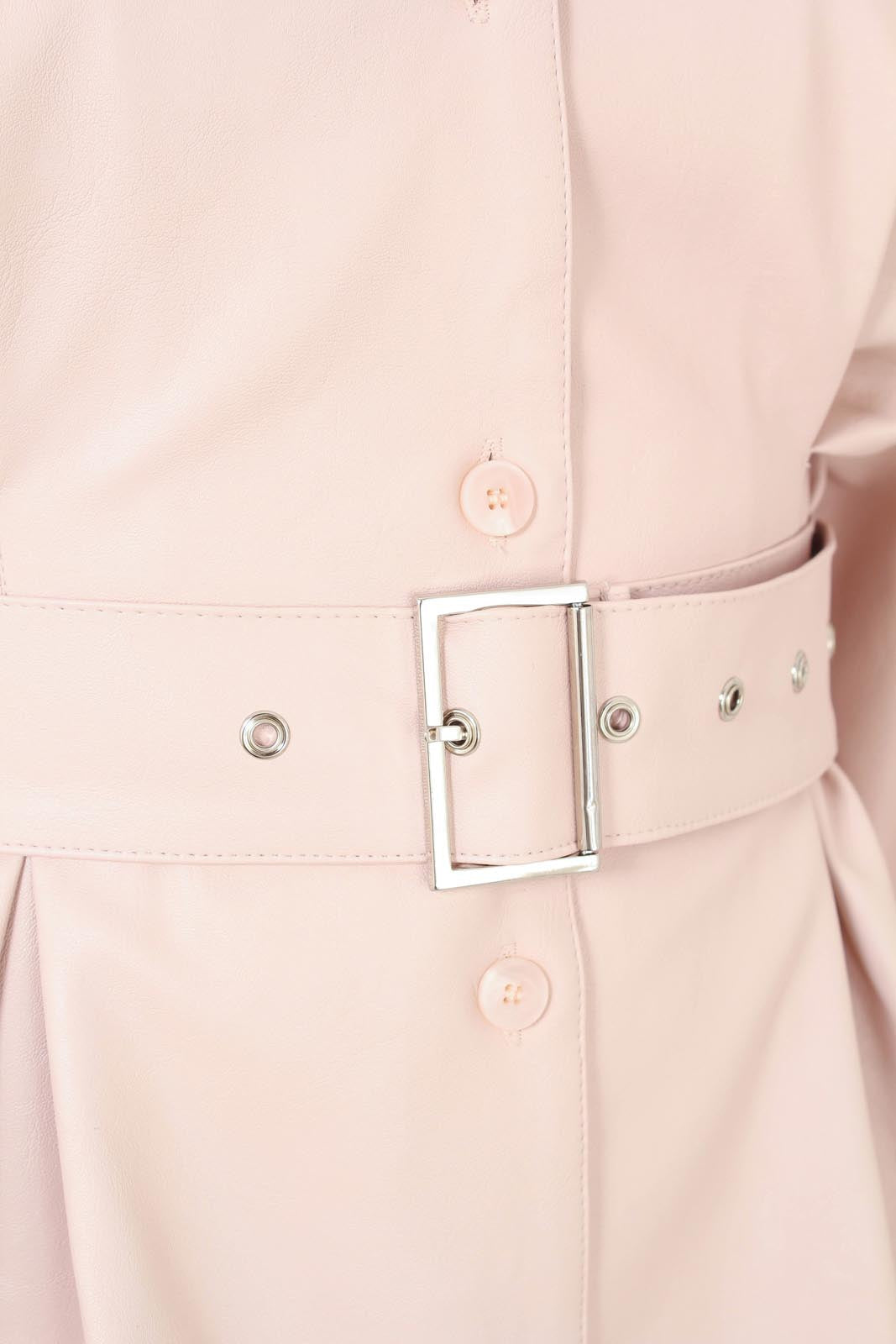 Pale pink vegan leather belted dress_6