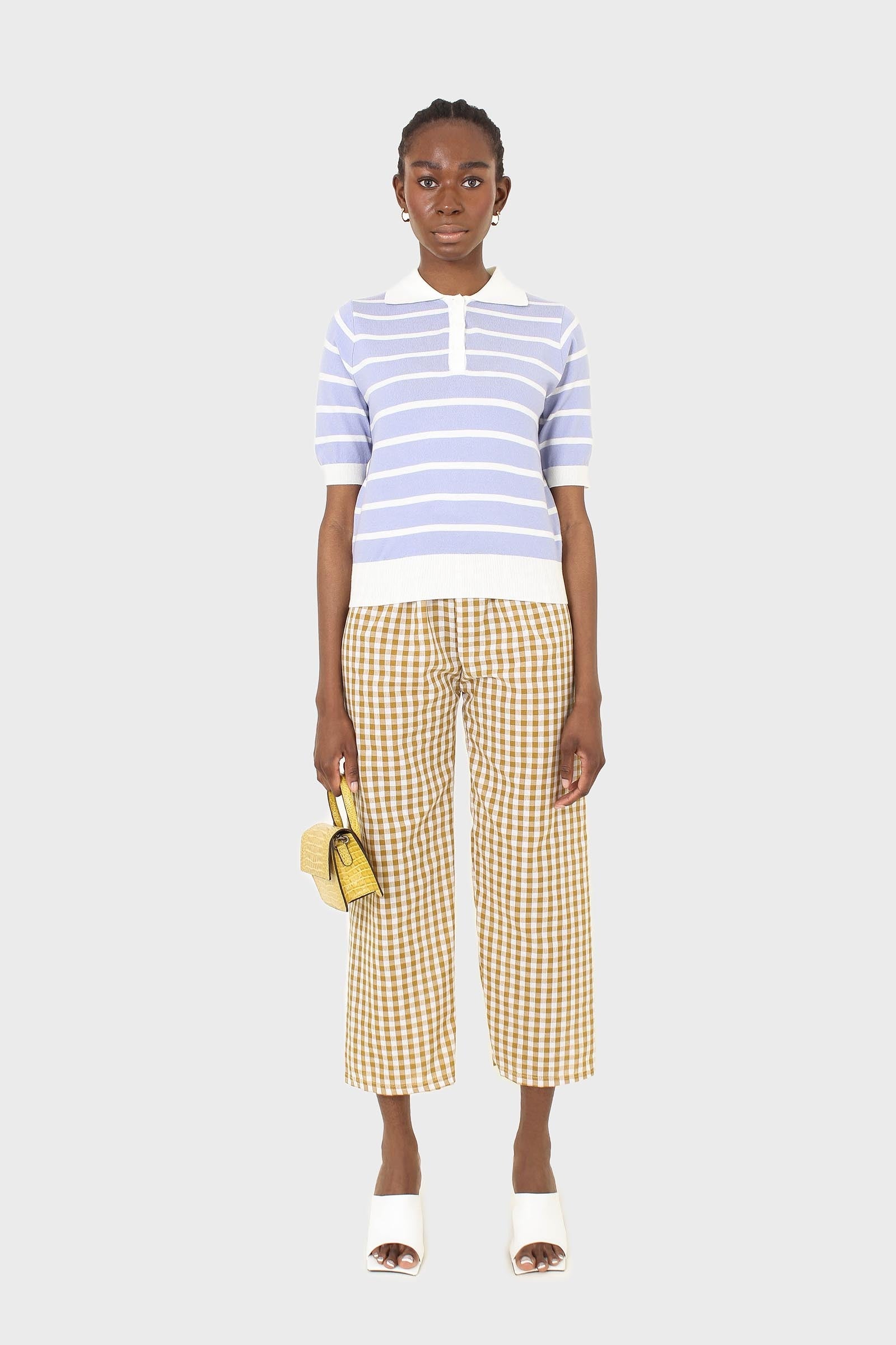 Mustard and white gingham loose fit trousers_3