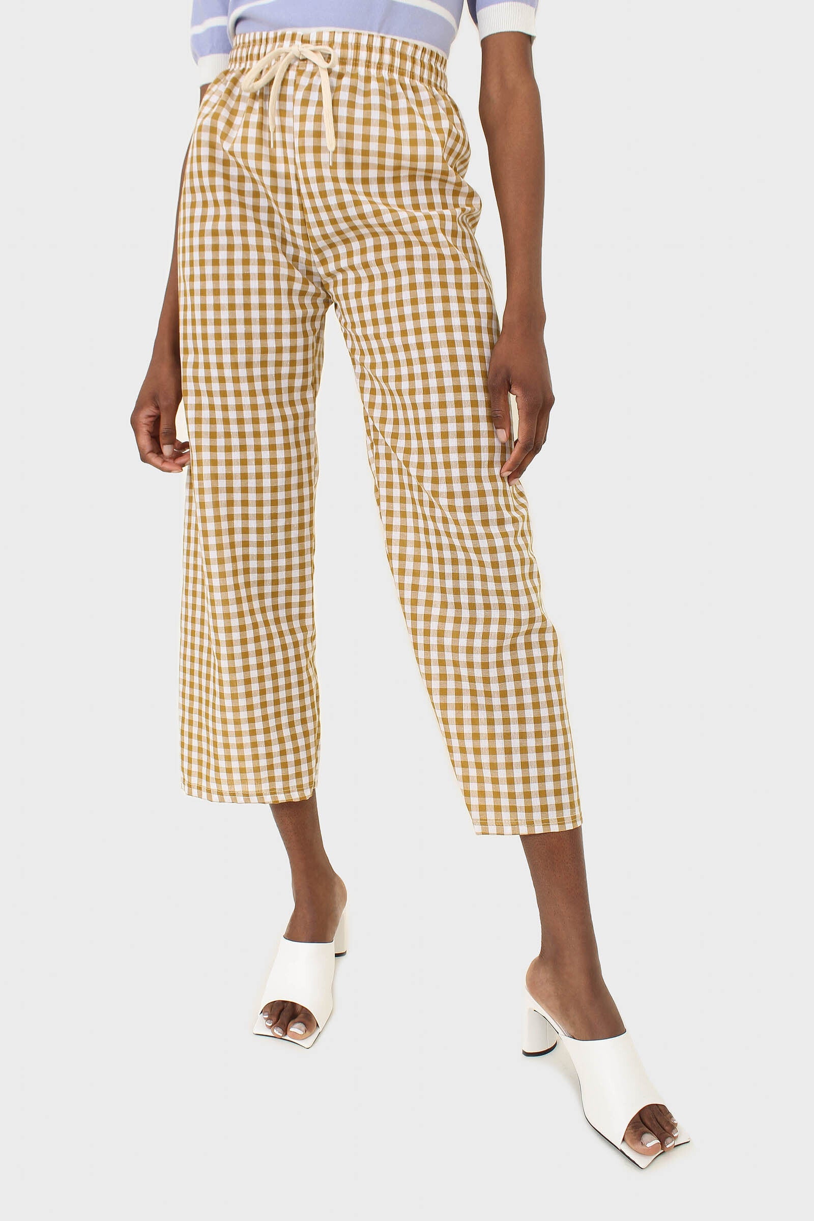 Mustard and white gingham loose fit trousers_1