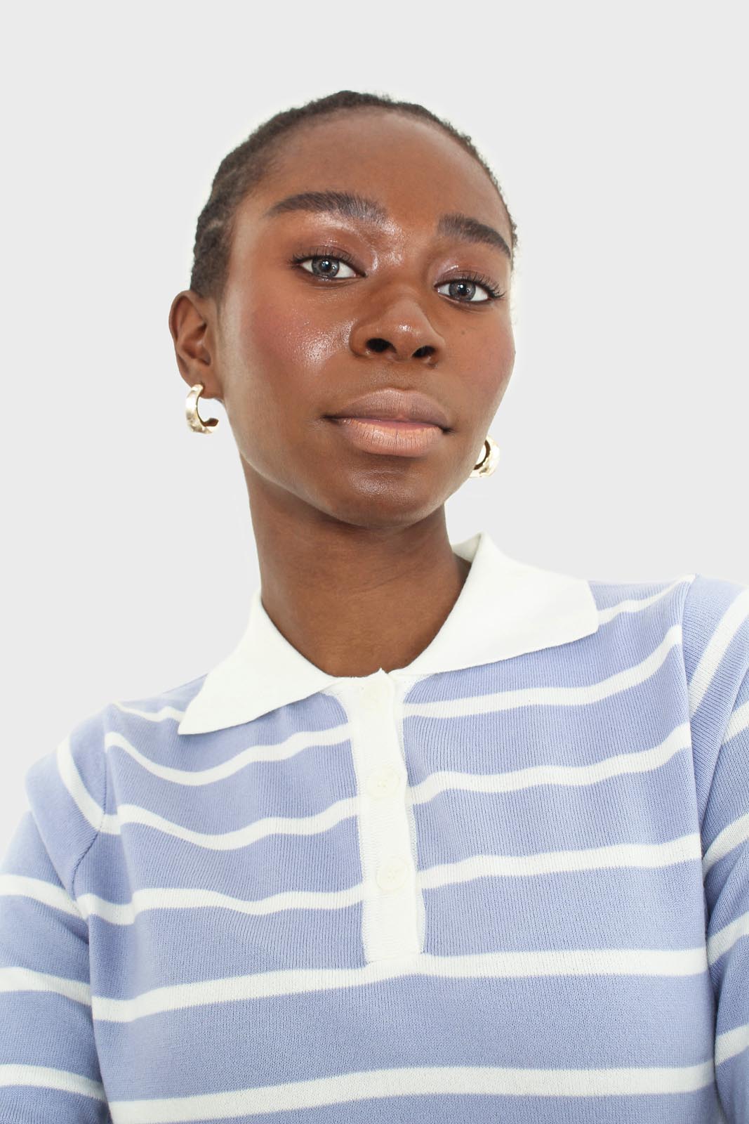 Blue striped polo knit top_6