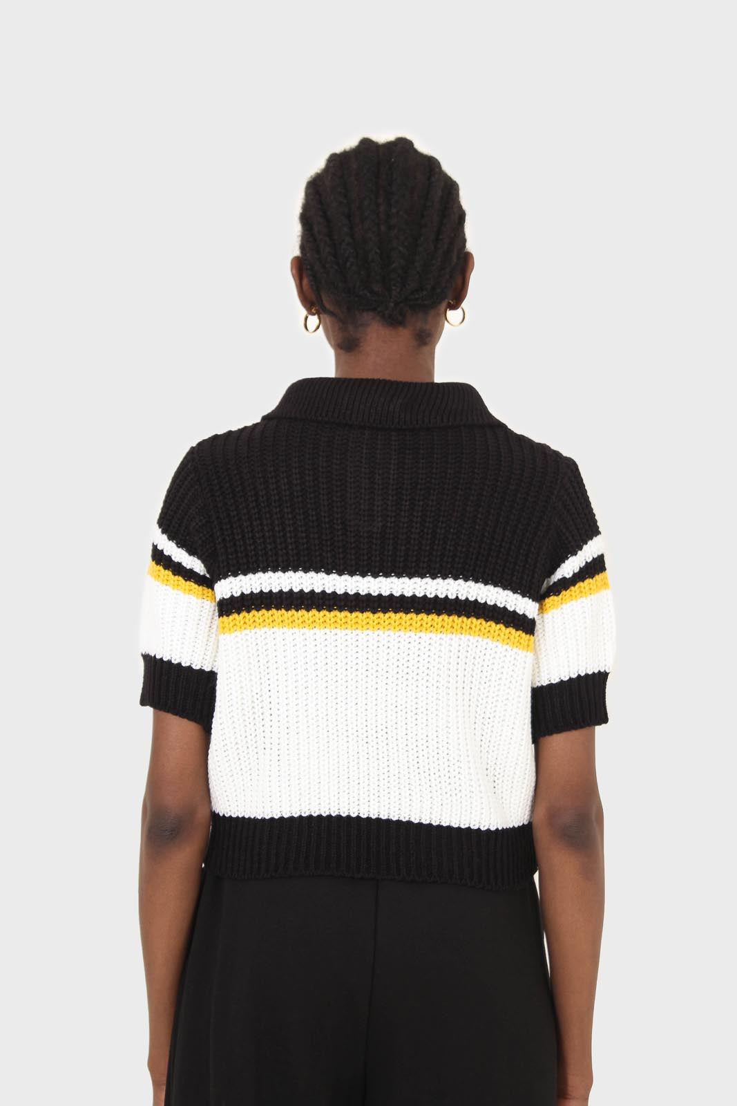 Black and ivory polo short sleeve knit top_2