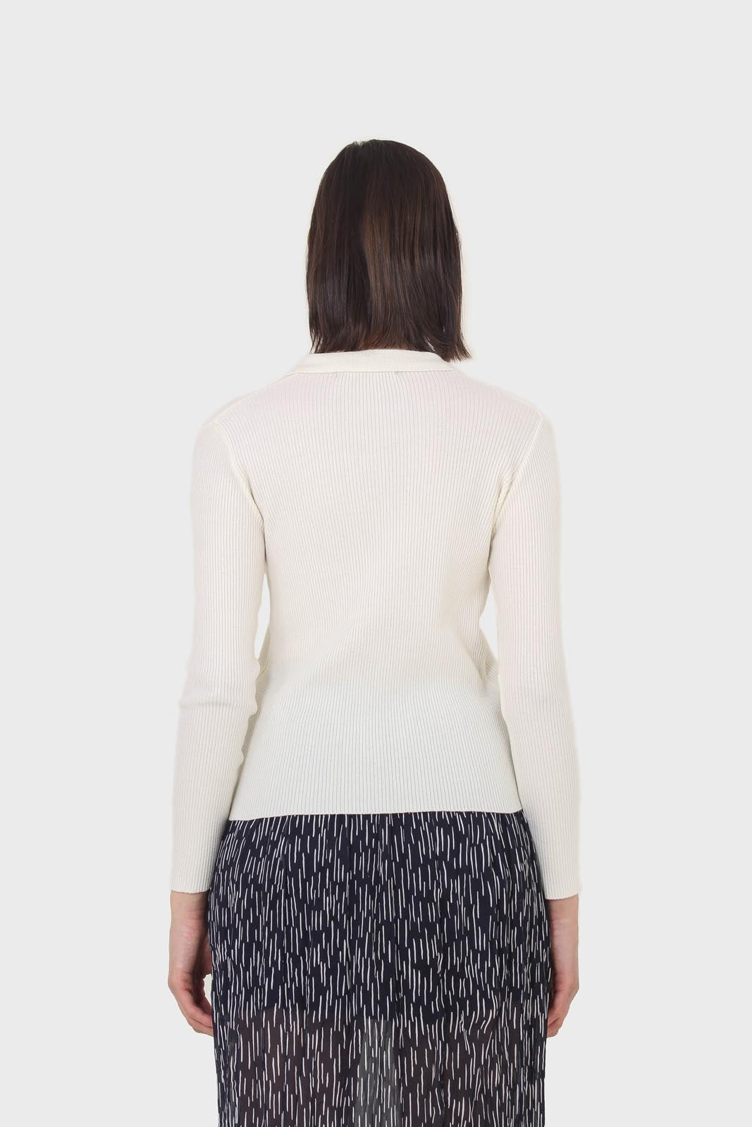 Ivory button front polo knit top_2