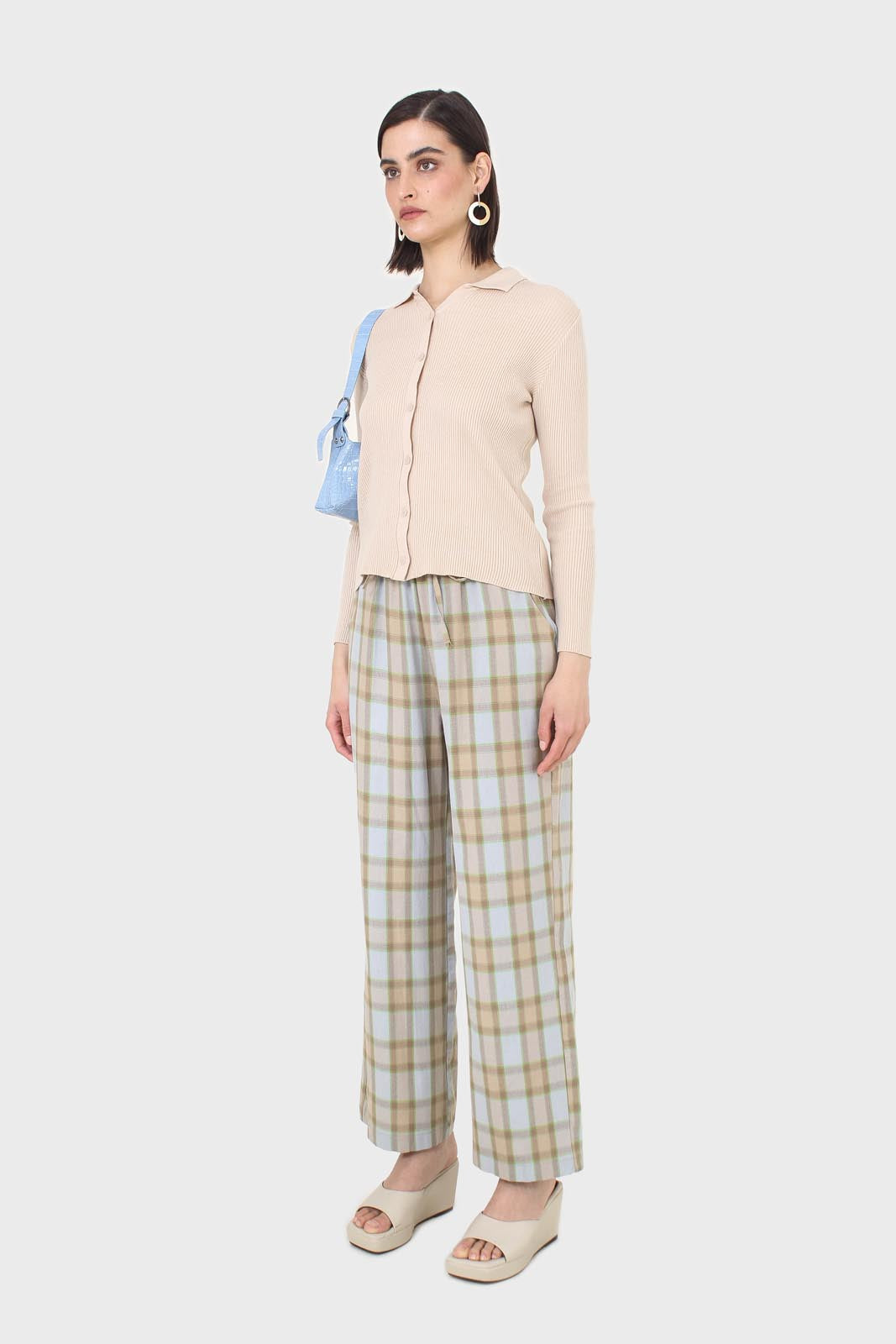 Beige button front polo knit top_6