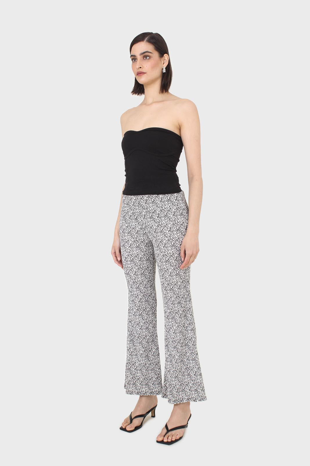 Ivory and charcoal dappled flare trousers_4