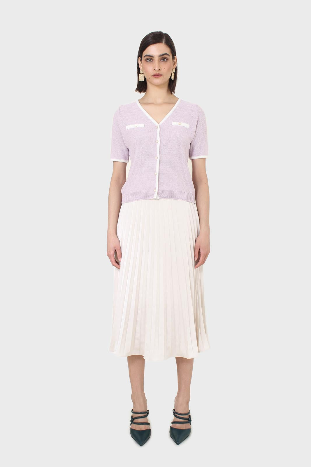 Beige metallic pleated midi skirt_1