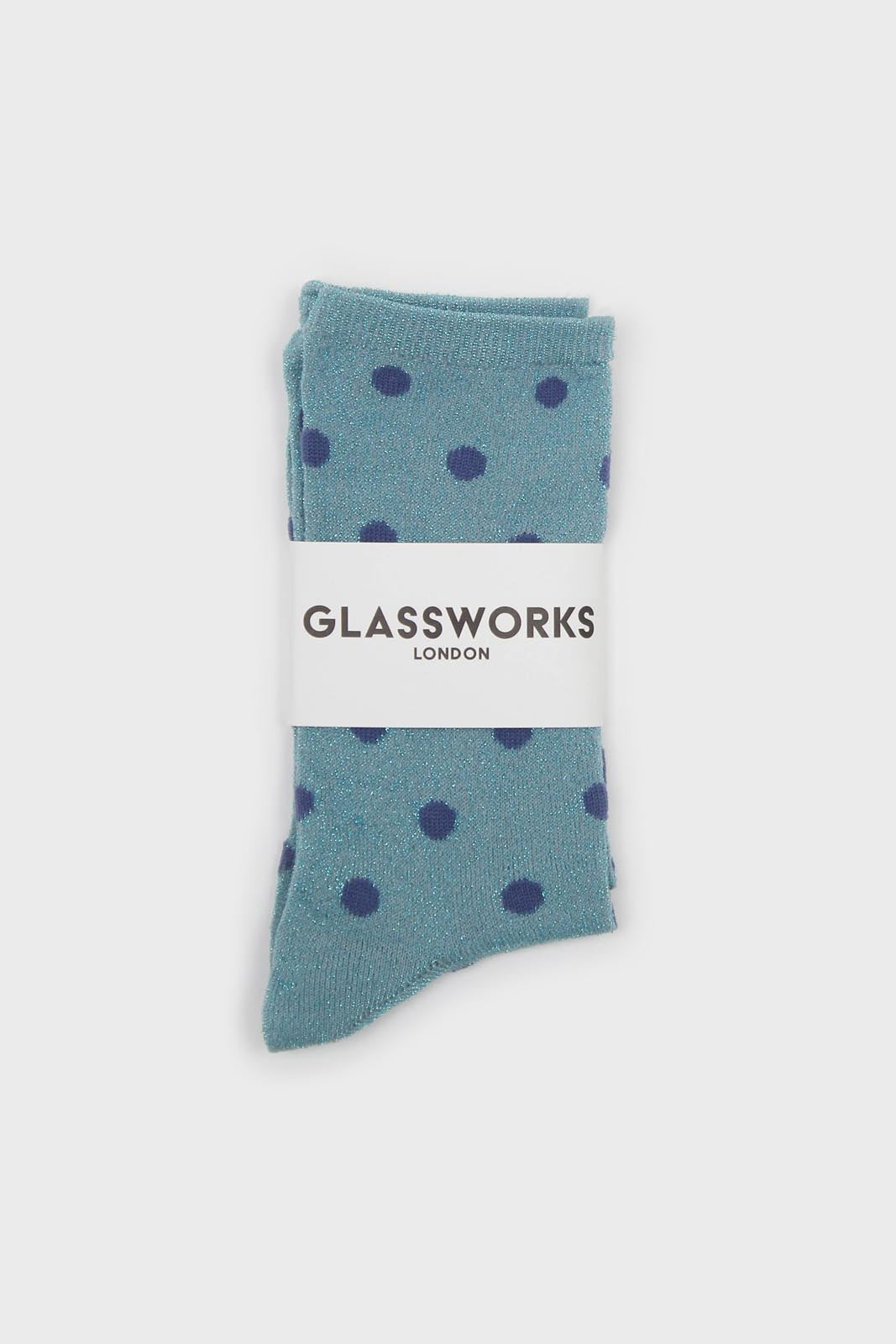 Blue metallic polka dot socks_4