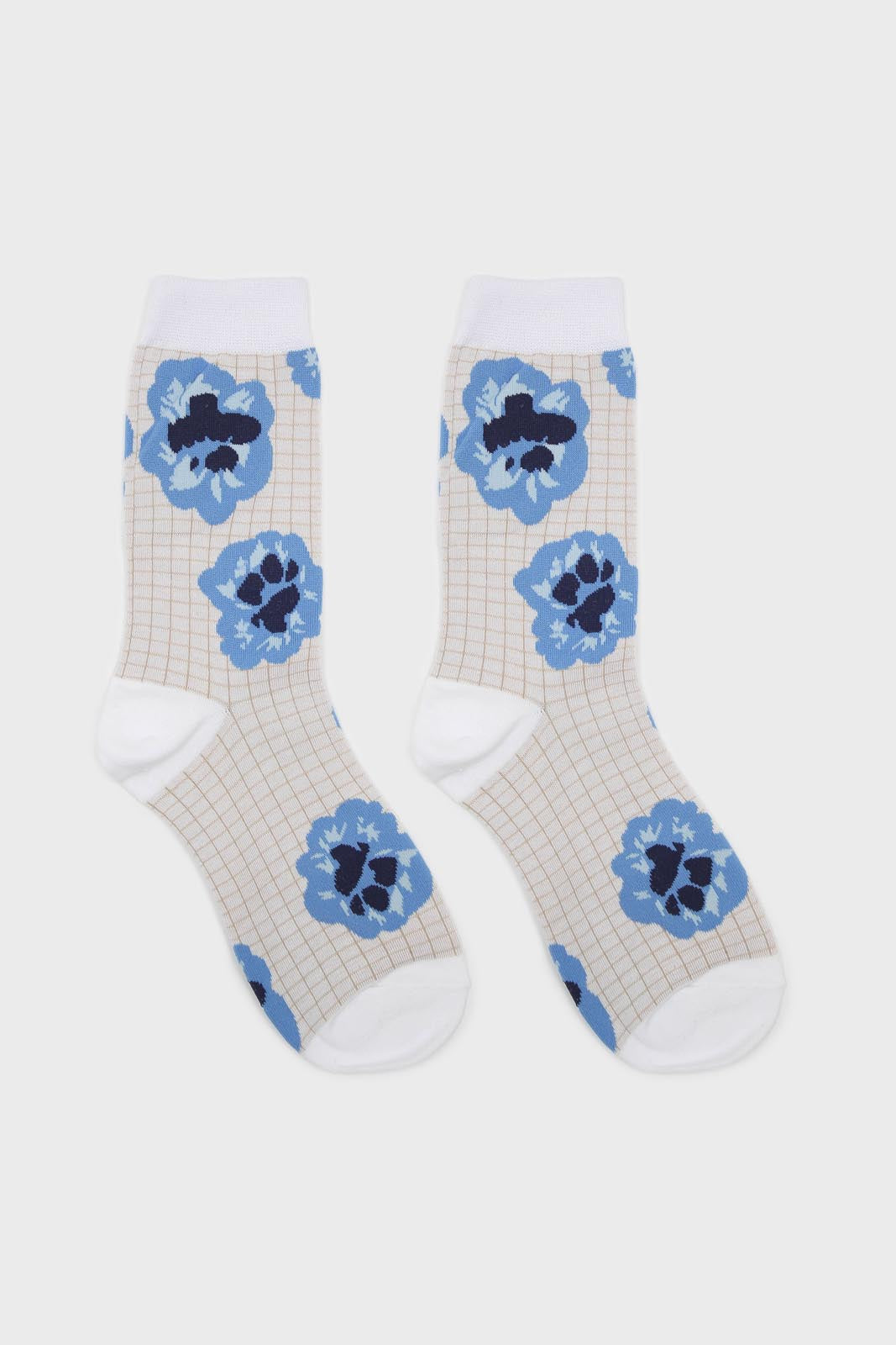 Ivory floral grid socks_3