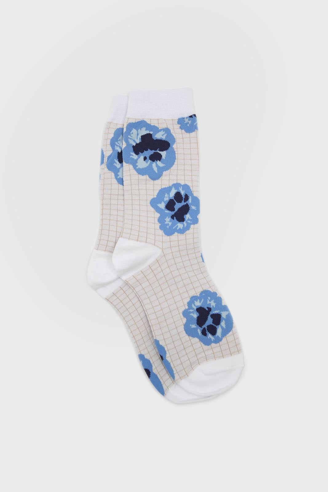 Ivory floral grid socks_1