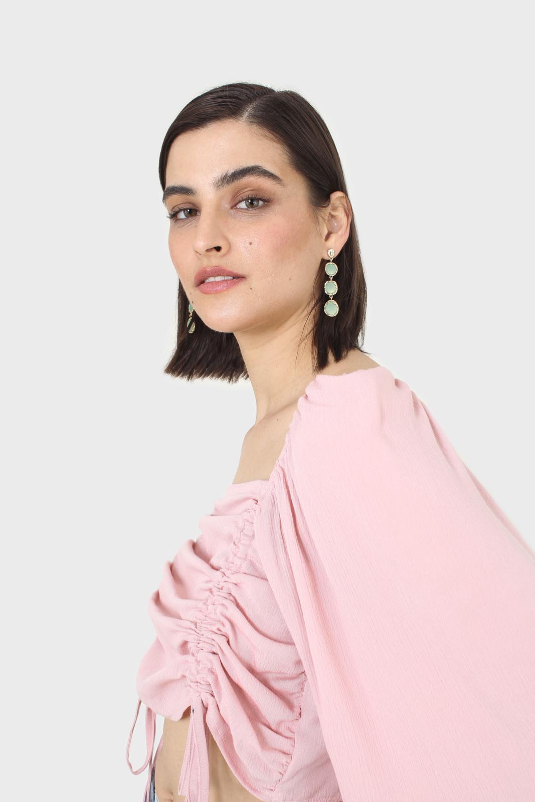 Pink double ruched tie detail long sleeved top_6