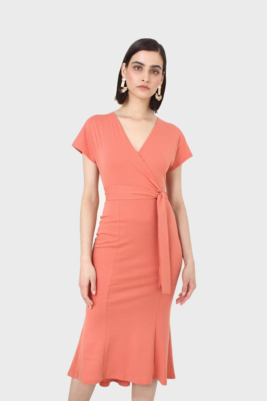 Orange short sleeved wrap dress_9