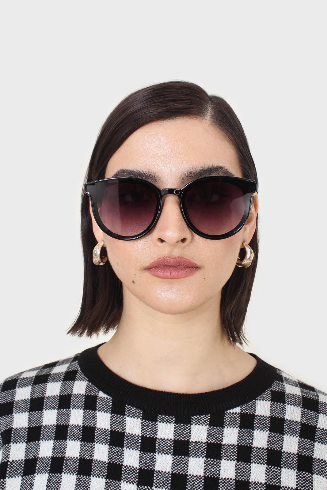 Black and ivory gingham check knit top_7