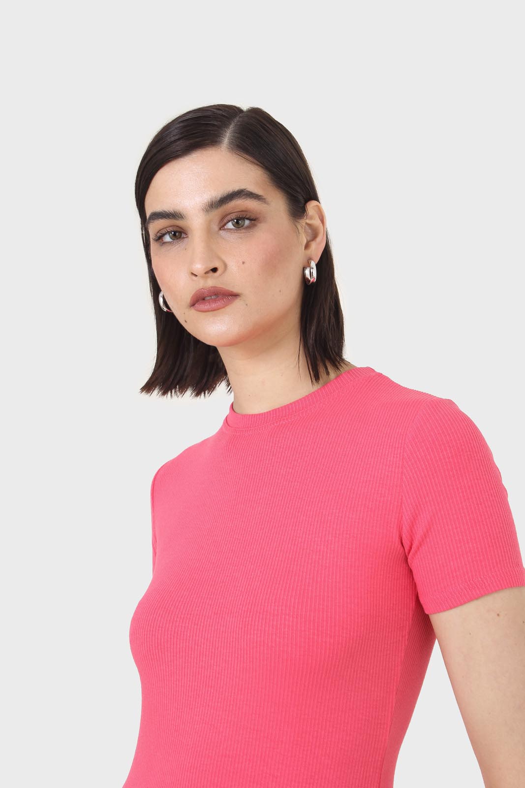 Coral cotton blend crew neck tee_6