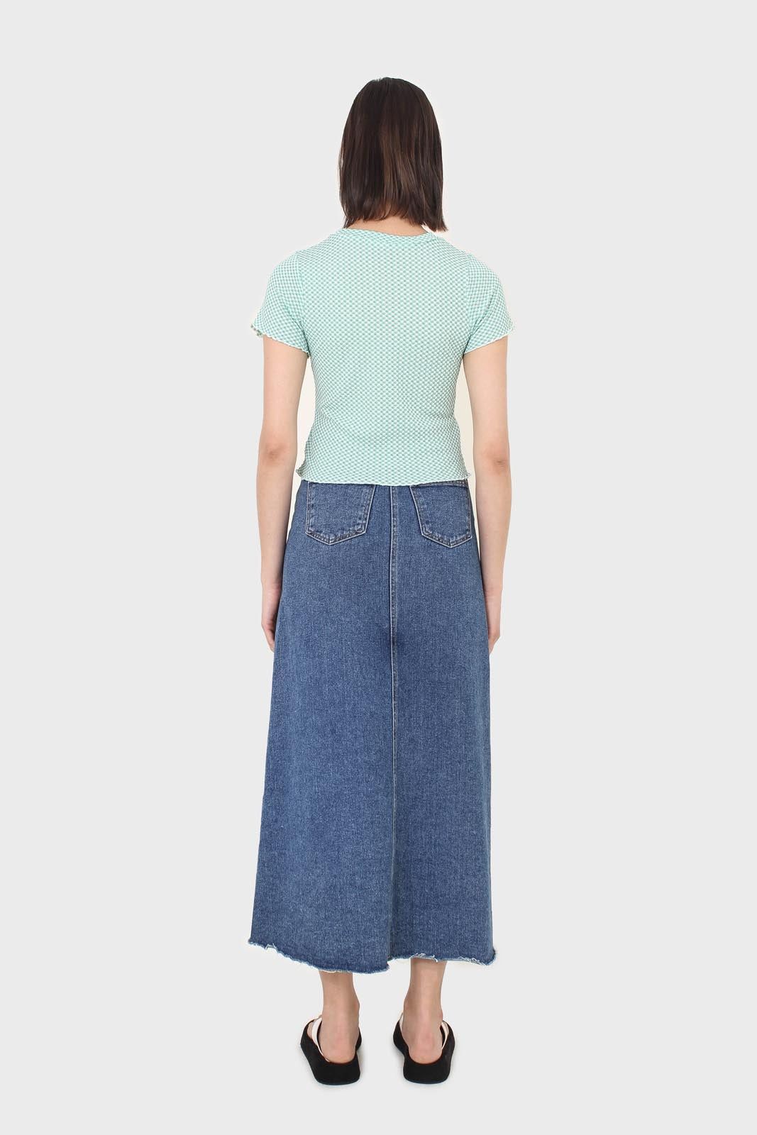 Green and ivory lettuce hem top_6