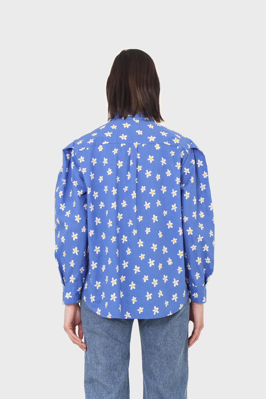 Cobalt blue daisy print shirt_3