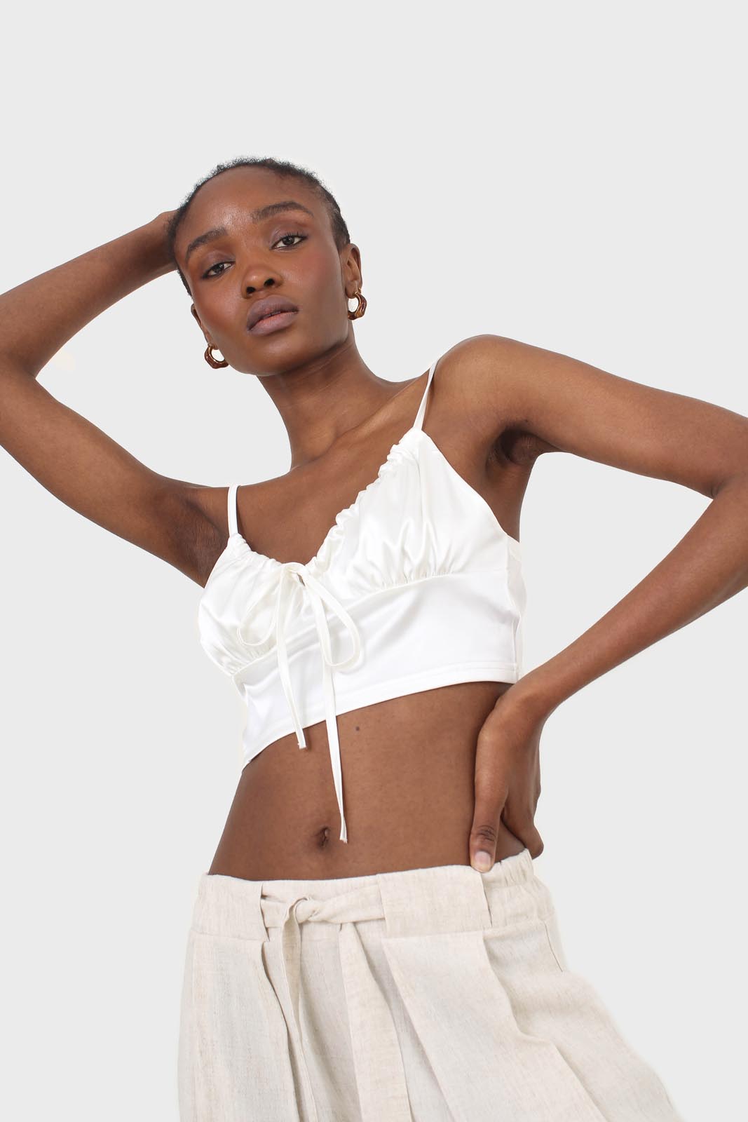 Ivory tie front milk maid cropped top_4