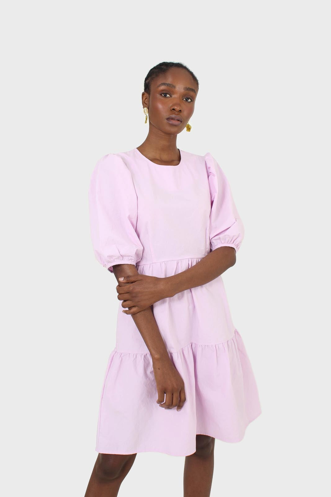 Lilac tiered puff sleeve mini dress_7