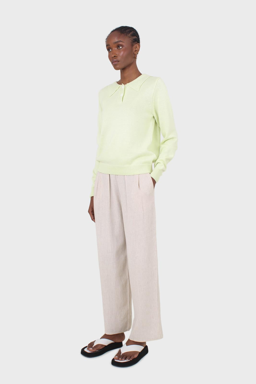 Lime green knit polo long sleeved top_4