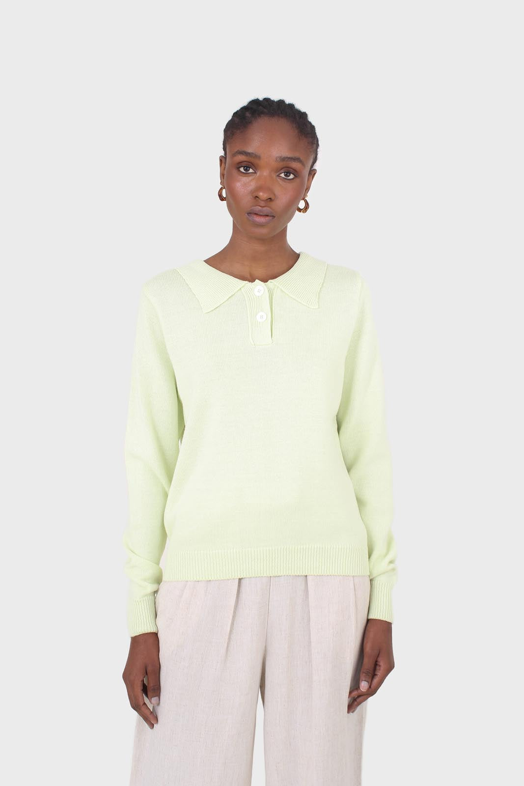 Lime green knit polo long sleeved top_9