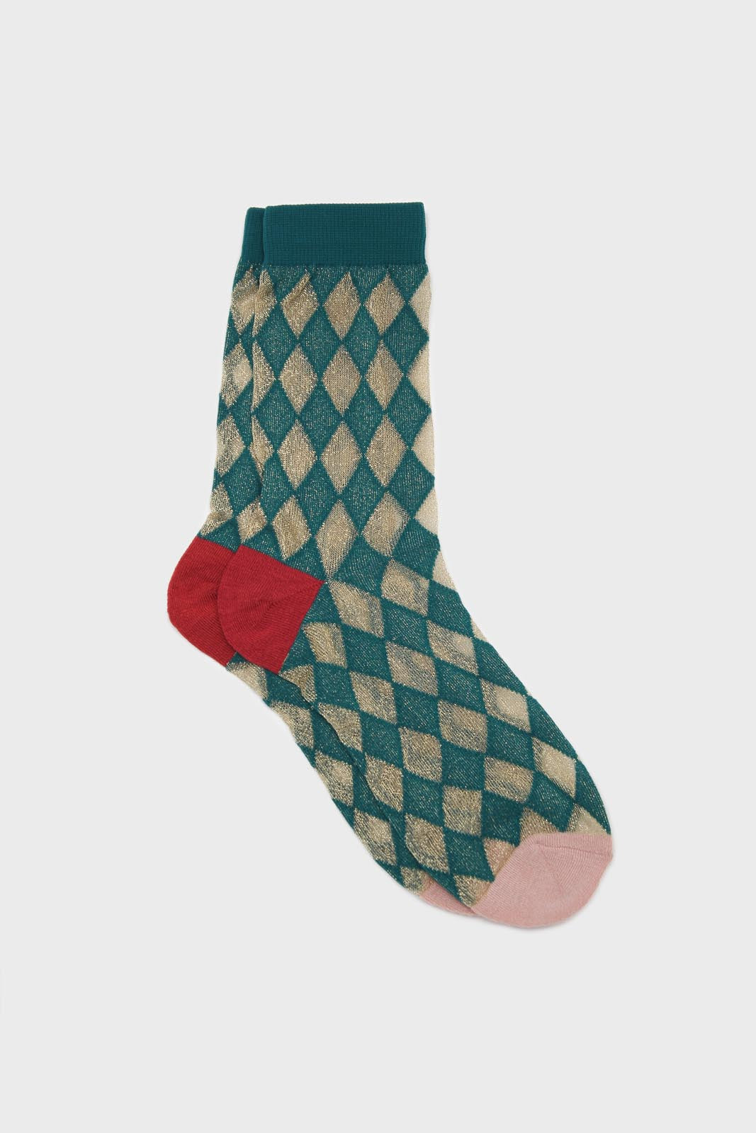 Teal and gold diamond glitter socks_1