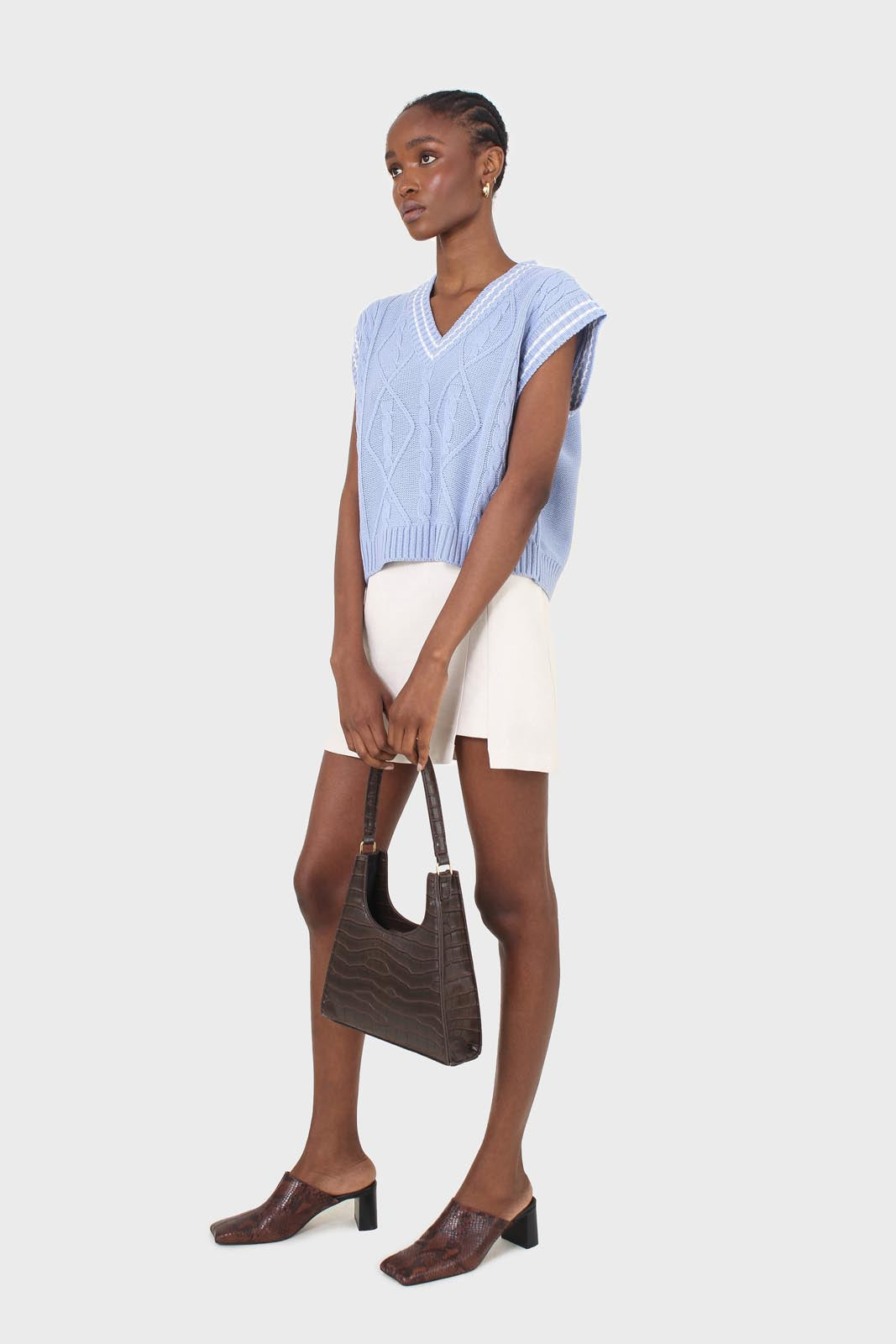 Light blue and white varsity cable sweater vest_4