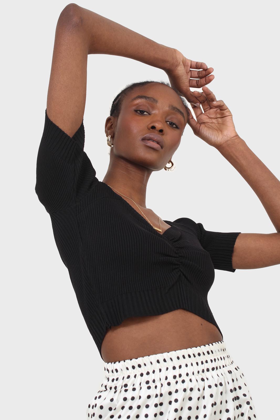 Black ruched front knitted top_3