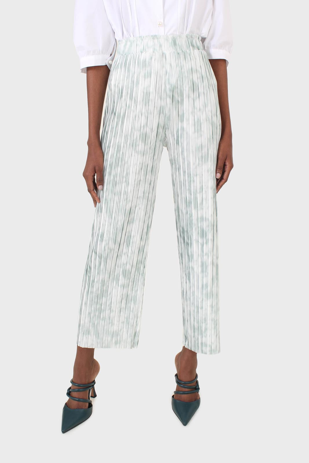 Green and ivory ribbed tie dye trousers_1
