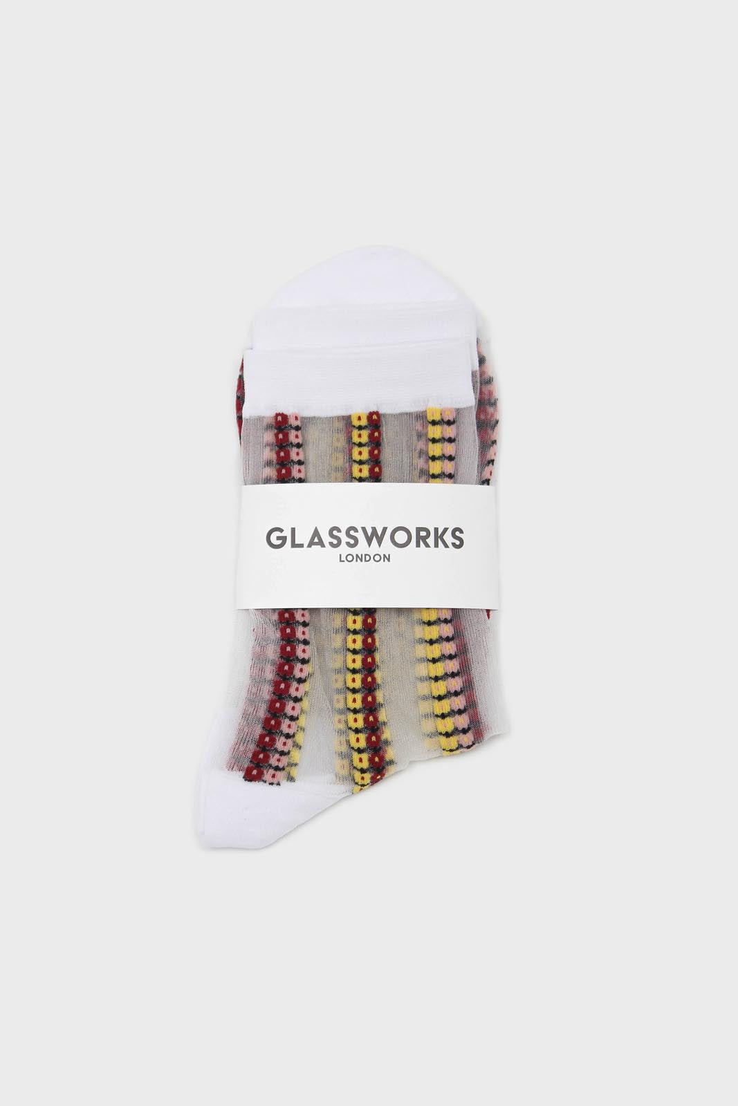 Burgundy and yellow floral stripe sheer socks_4