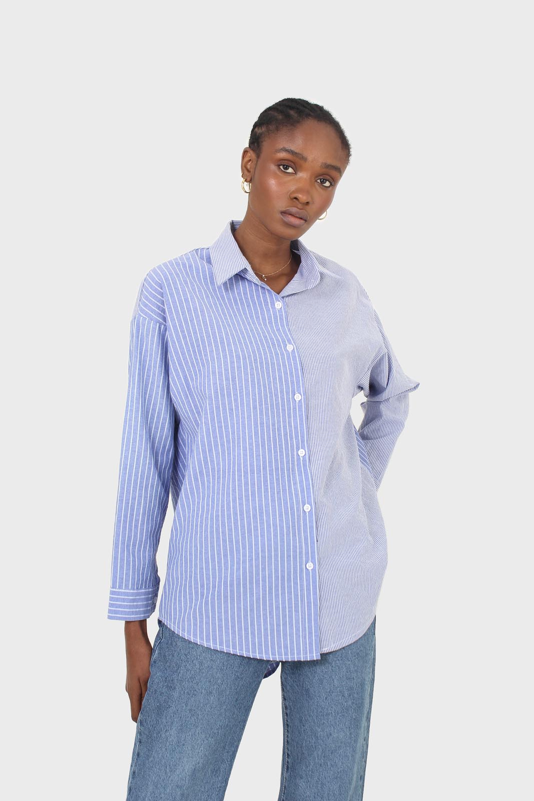 Blue and white multistripe loose fit shirt_6