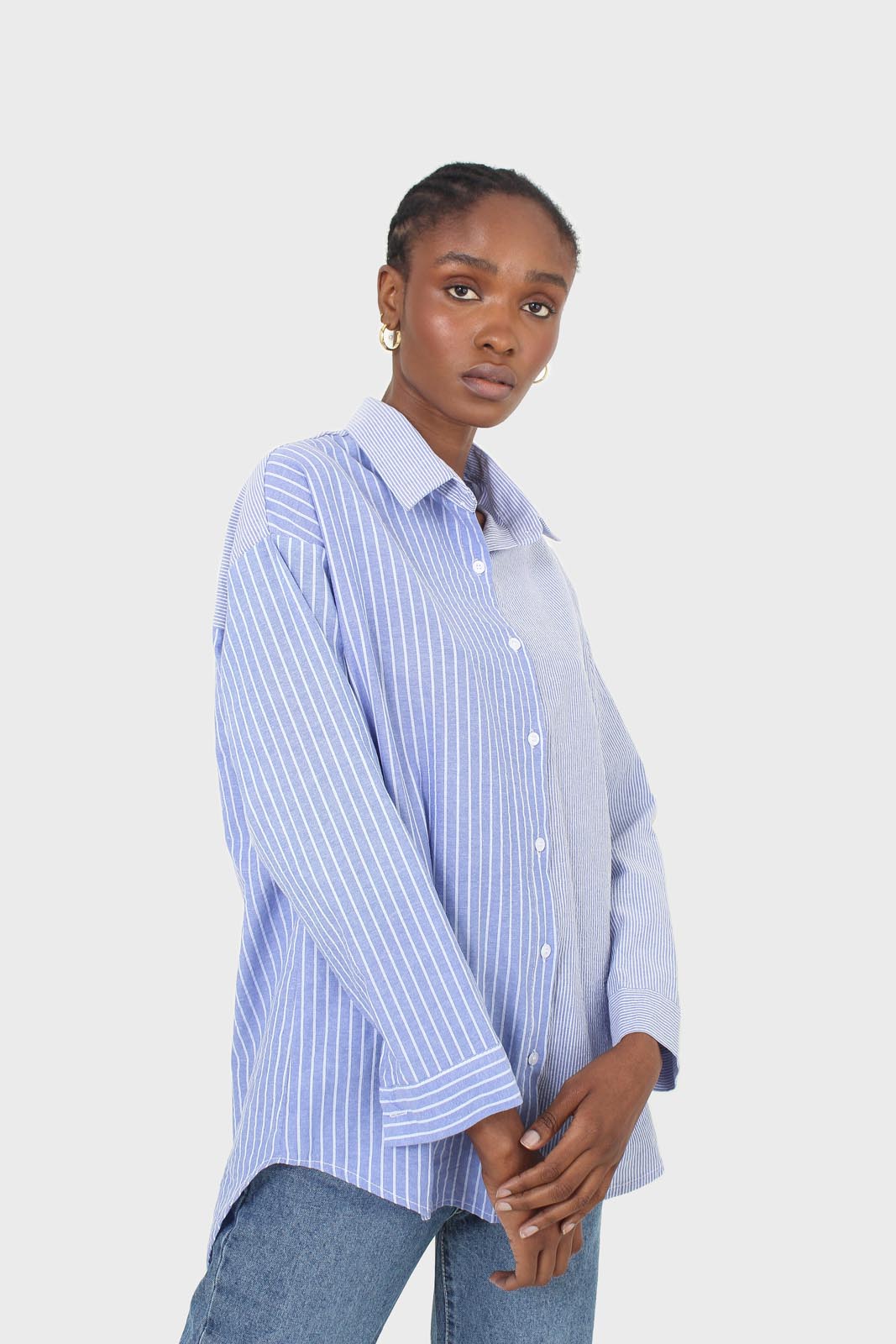 Blue and white multistripe loose fit shirt_1