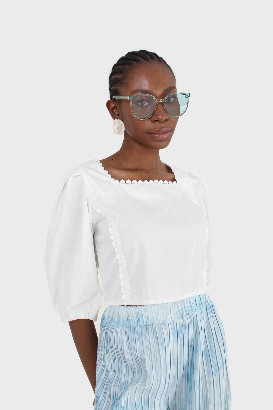 Ivory square neckline princess seam lace blouse_7