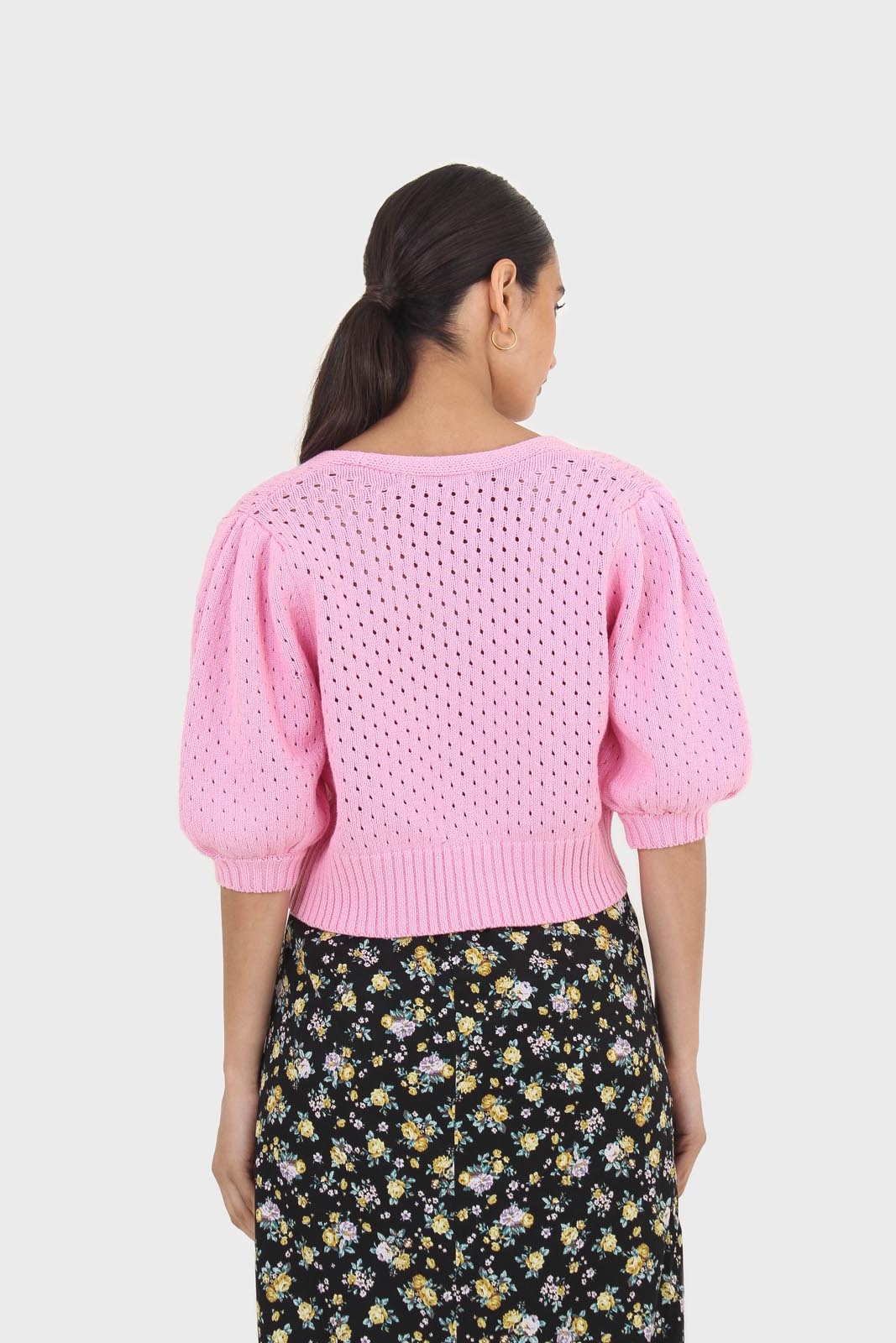 Pink flower button cardigan_3