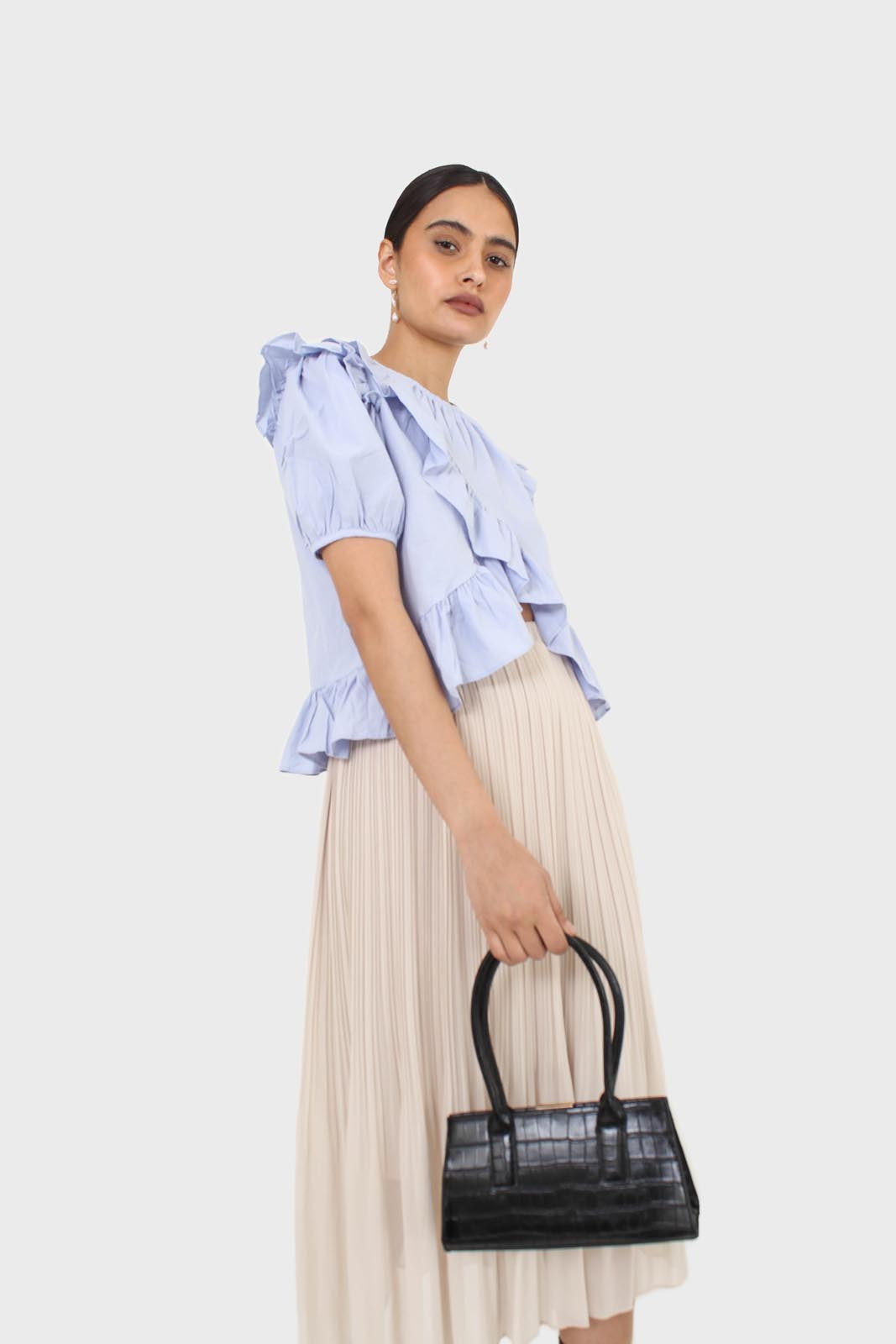 Sky blue asymmetric frill short sleeved top_8
