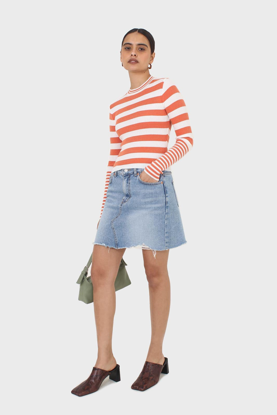 Orange and white breton stripe long sleeved top_6