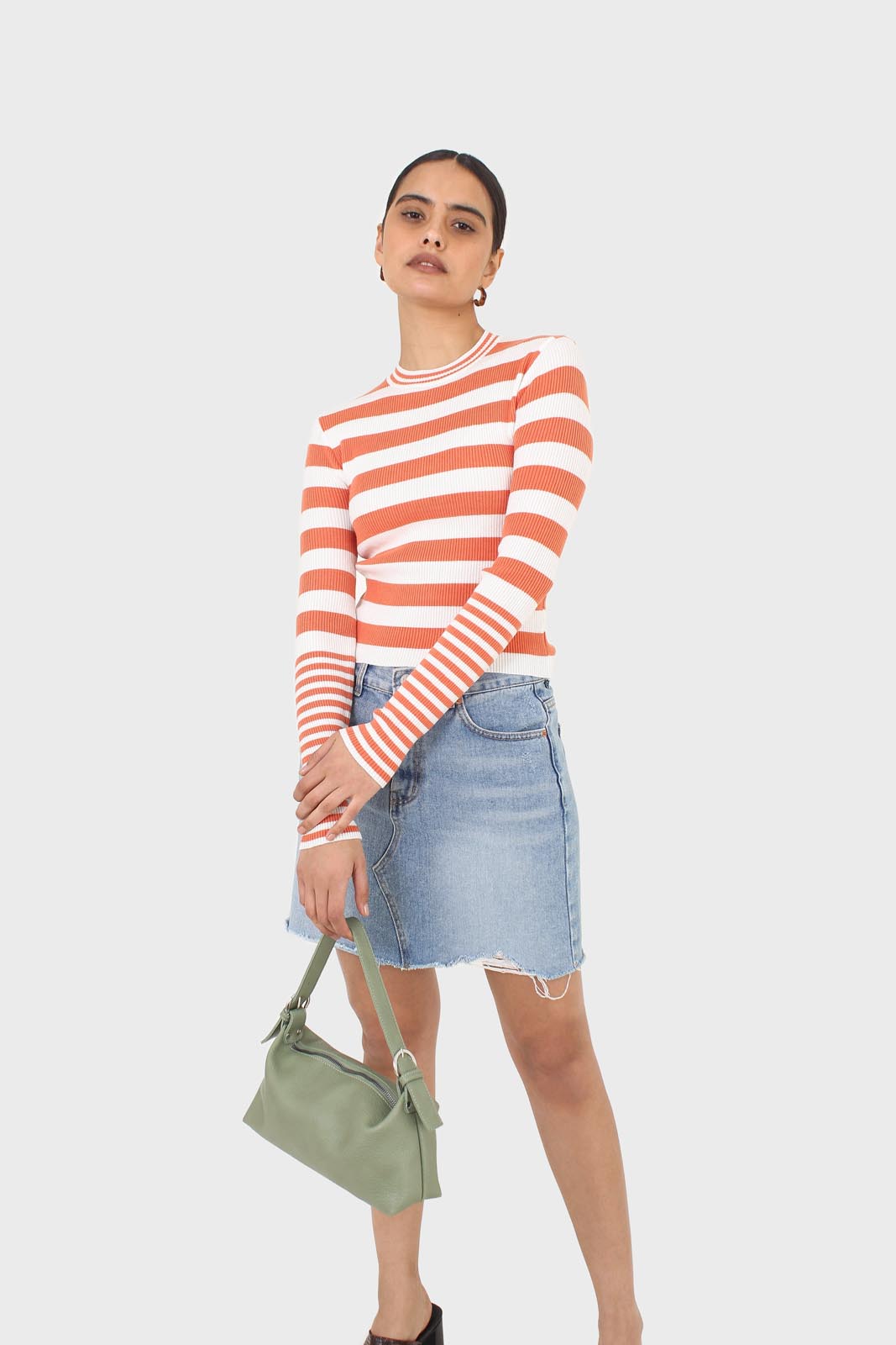 Orange and white breton stripe long sleeved top_3